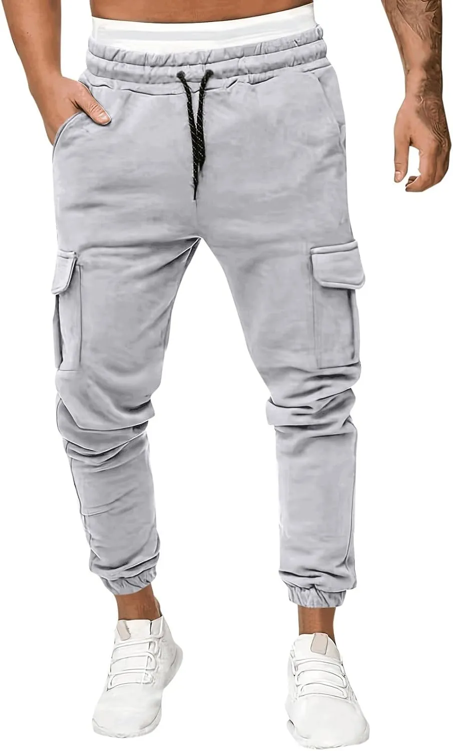 2023 Men's Cargo Sweatpant Multi Pockets Stylish Plus Size Sport Trousers Mens Basic Jogger Sweatpants Lightweight Pant