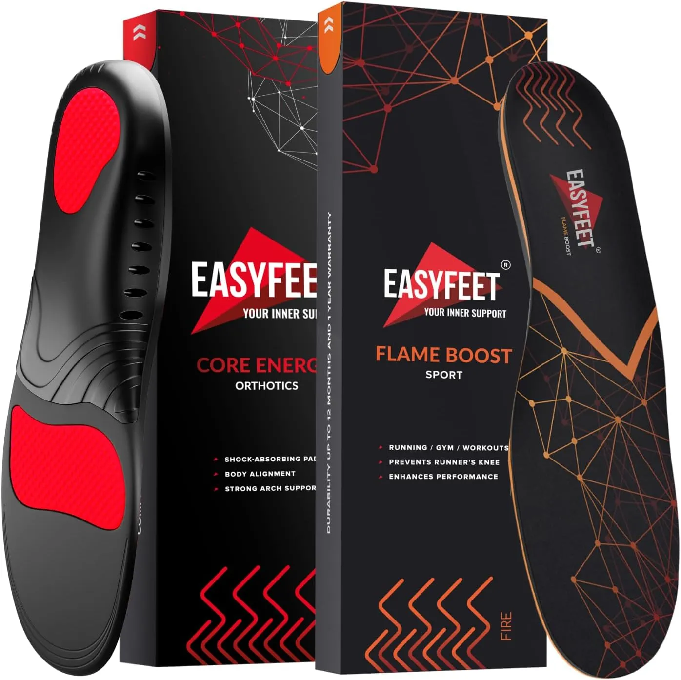 Active Sports Orthotics Insoles Set - Fitness and Running Pack - Athletic Shoe Inserts - Baseball Basketball Training Hiking - Sneakers Running Shoes Insoles