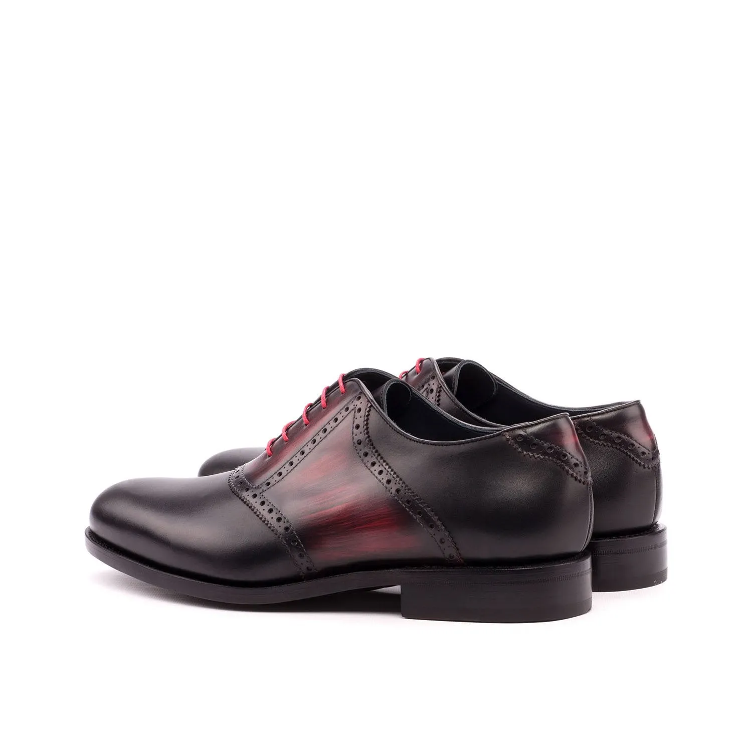 Ambrogio Bespoke Men's Handmade Custom Shoes Black & Burgundy Patina / Calf-Skin Leather Saddle Oxfords (AMB1330)