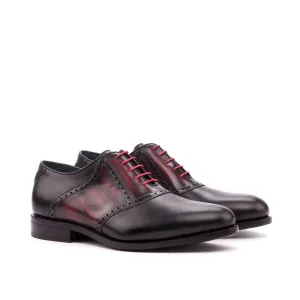 Ambrogio Bespoke Men's Handmade Custom Shoes Black & Burgundy Patina / Calf-Skin Leather Saddle Oxfords (AMB1330)