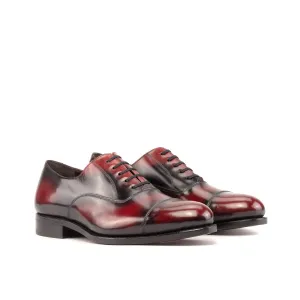 Ambrogio Bespoke Men's Shoes Burgundy Patina Leather Classic Cap-Toe Oxfords (AMB2382)