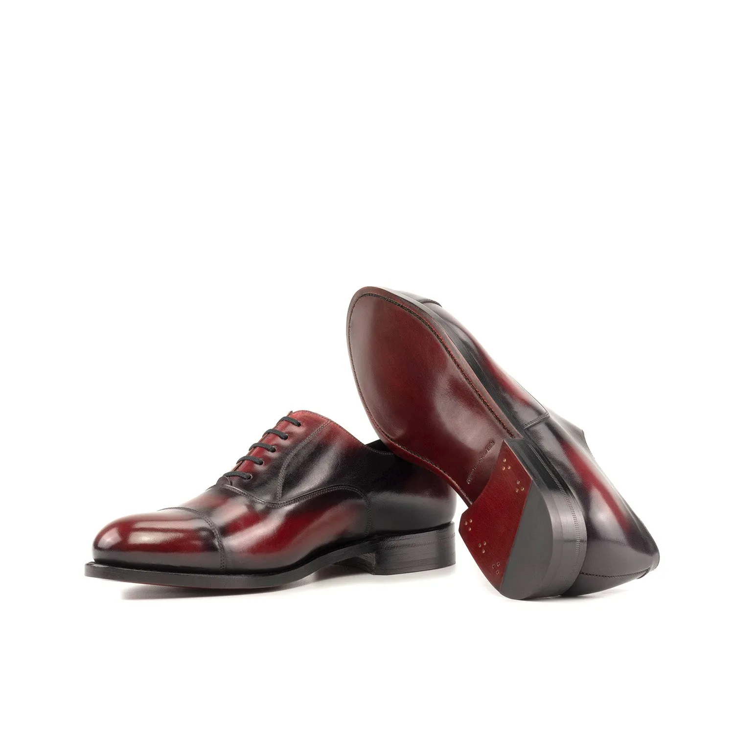 Ambrogio Bespoke Men's Shoes Burgundy Patina Leather Classic Cap-Toe Oxfords (AMB2382)