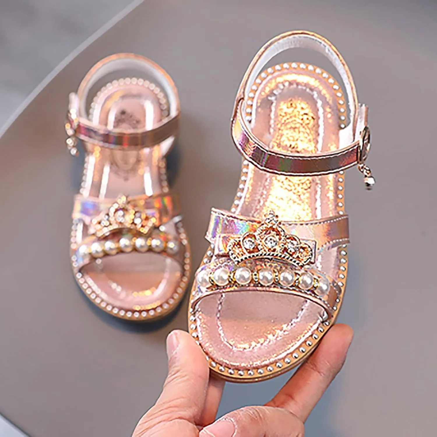 Big Comfort 3 Girls Sandals Flat Pearl Children Shoes Big Kids Beach Shoes Girls Sandals for Girls Size 11
