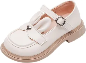 Big Girls Sandals Size 3 Girls Leather Rabbit Design Soft Round Toe Princess Dress Flat Shoes(Little 5t Girls Sandals
