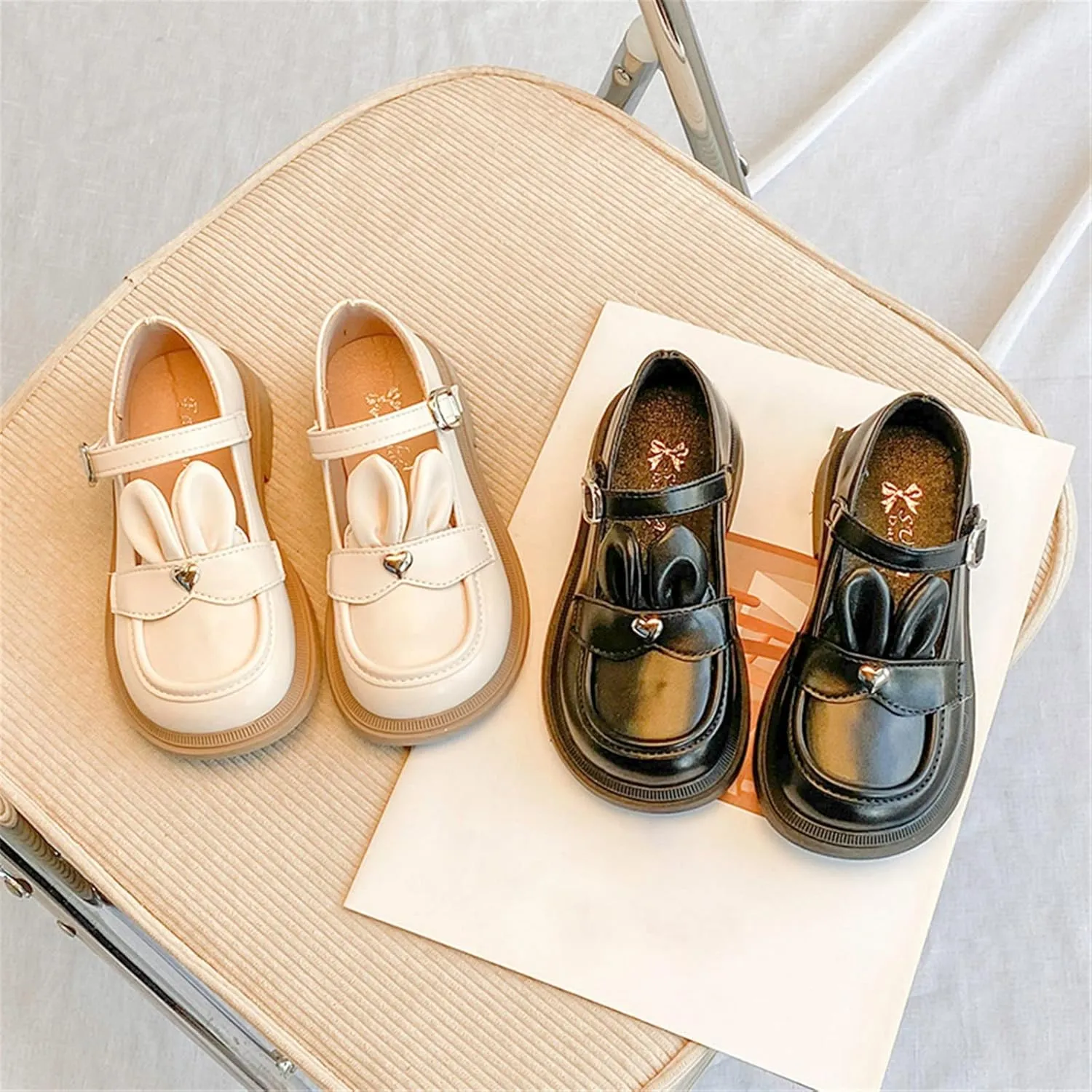 Big Girls Sandals Size 3 Girls Leather Rabbit Design Soft Round Toe Princess Dress Flat Shoes(Little 5t Girls Sandals