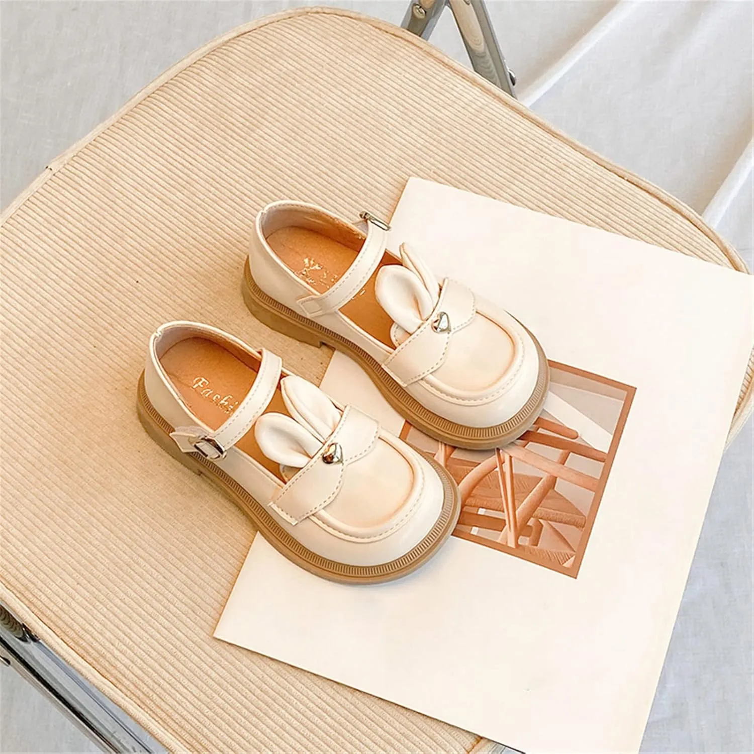 Big Girls Sandals Size 3 Girls Leather Rabbit Design Soft Round Toe Princess Dress Flat Shoes(Little 5t Girls Sandals
