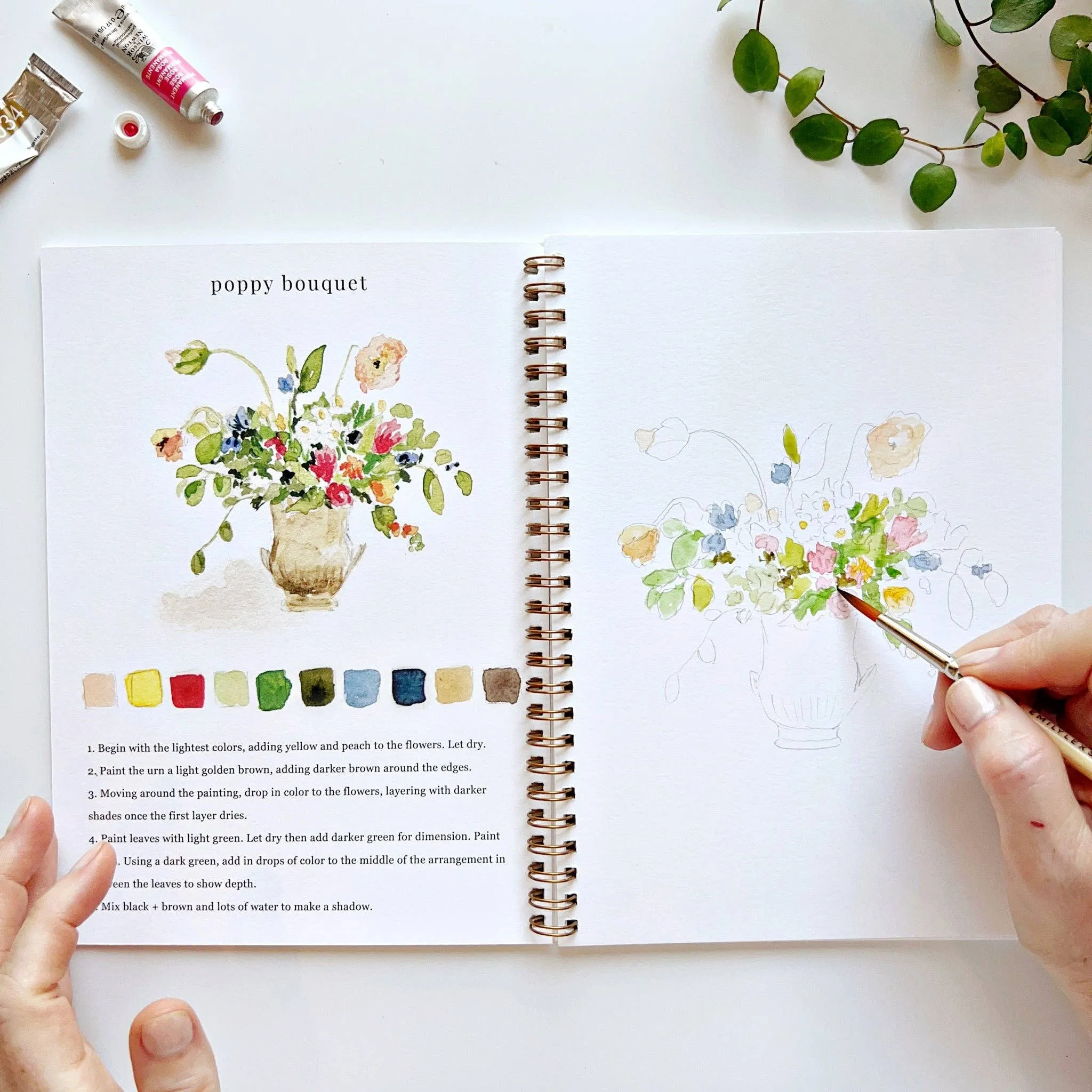 Bouquets watercolor workbook by Emily Lex