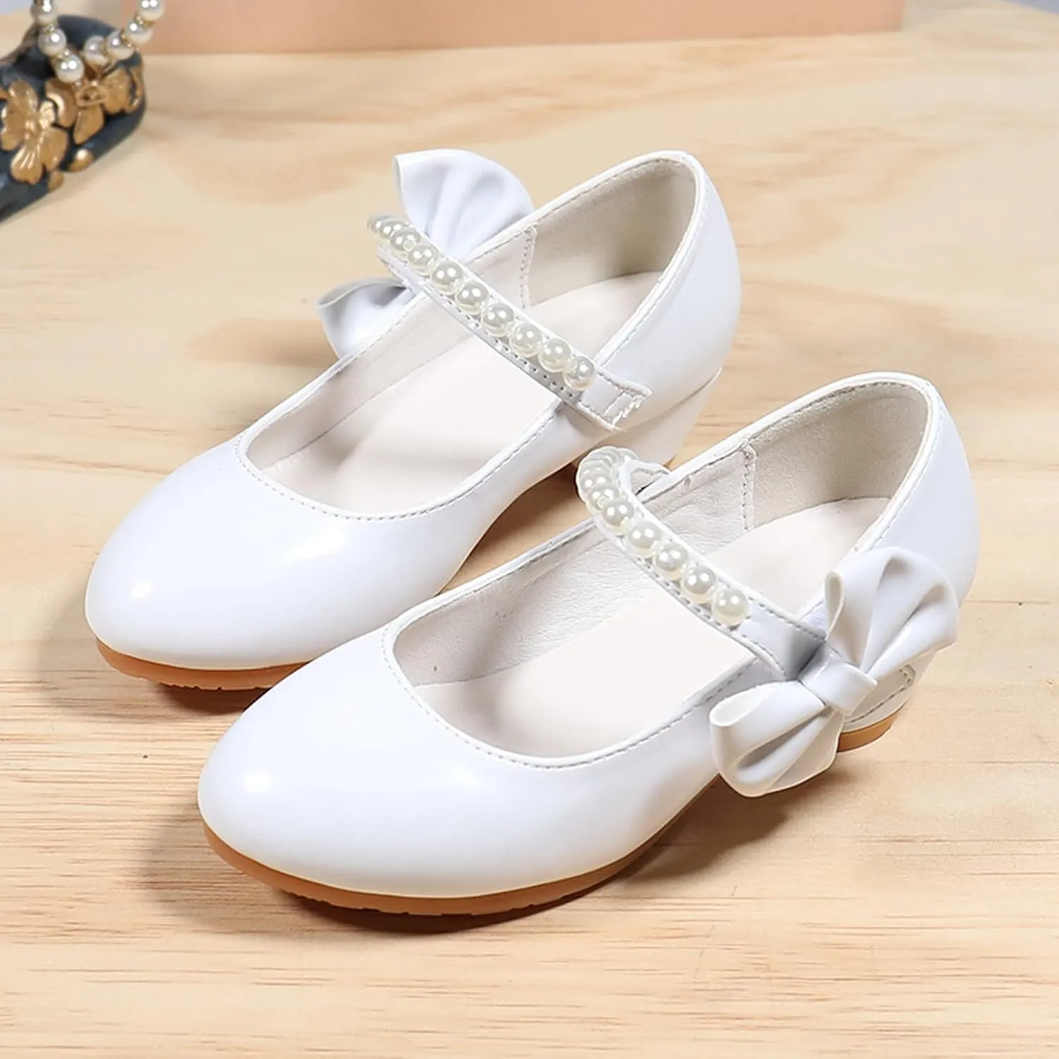 Casual Slip Sneaker Children Shoes Children Leather Shoes White Bow Knot Spring Autumn Gir High Heel Young Girl Shoes