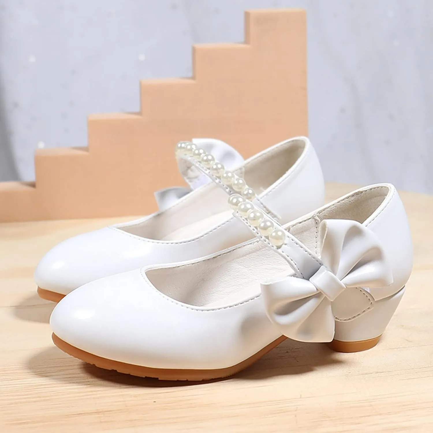 Casual Slip Sneaker Children Shoes Children Leather Shoes White Bow Knot Spring Autumn Gir High Heel Young Girl Shoes