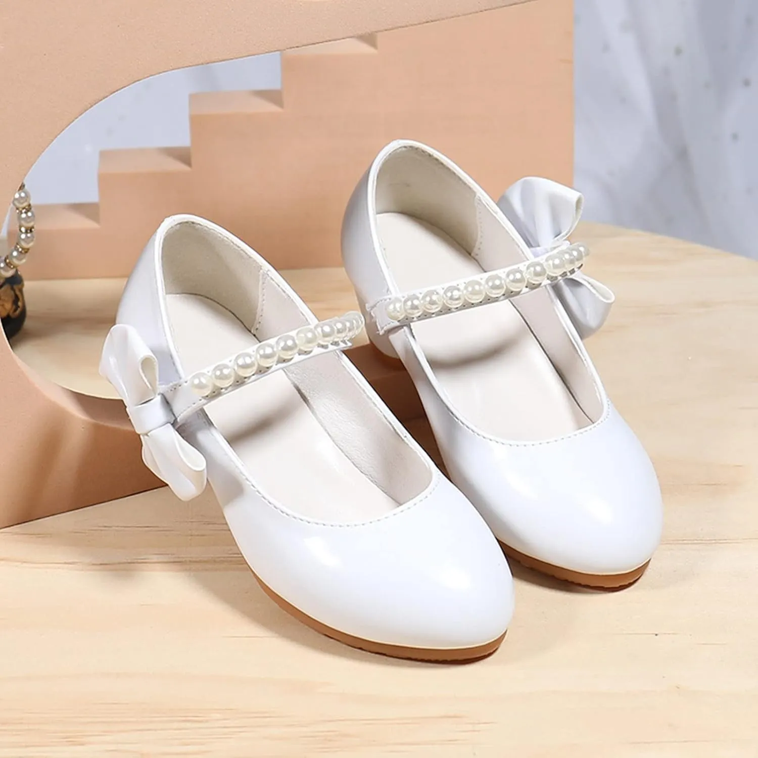 Casual Slip Sneaker Children Shoes Children Leather Shoes White Bow Knot Spring Autumn Gir High Heel Young Girl Shoes