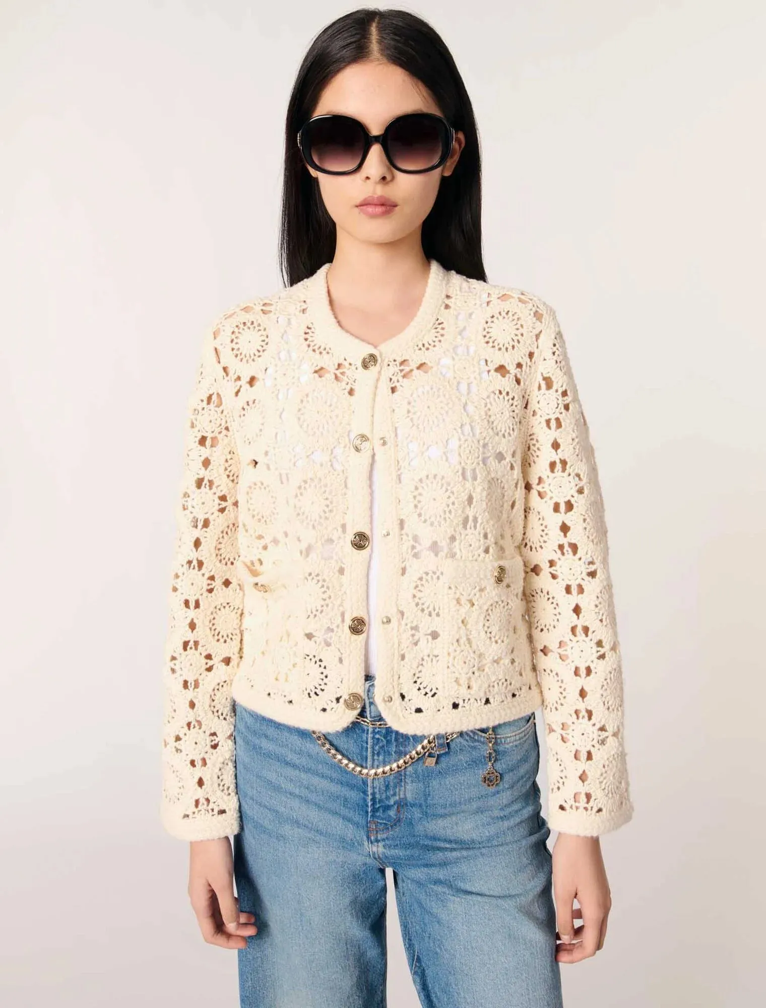 Crocheted cropped cardigan