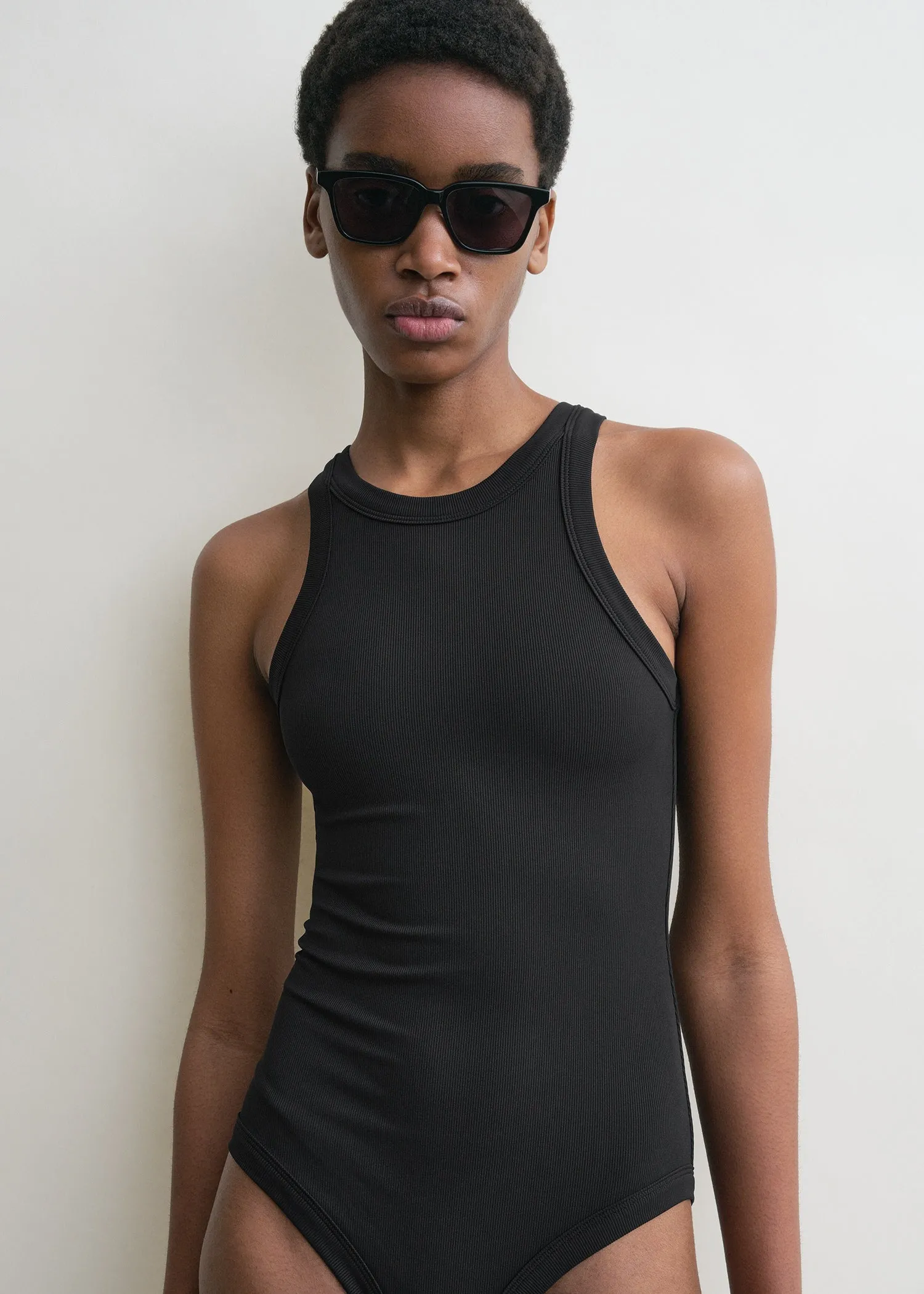 Curved rib swimsuit black