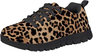 Dellukee Running Shoes for Girls Boys Black Bottom Kids Breathable Athletic Tennis Walking Leopard Sneakers