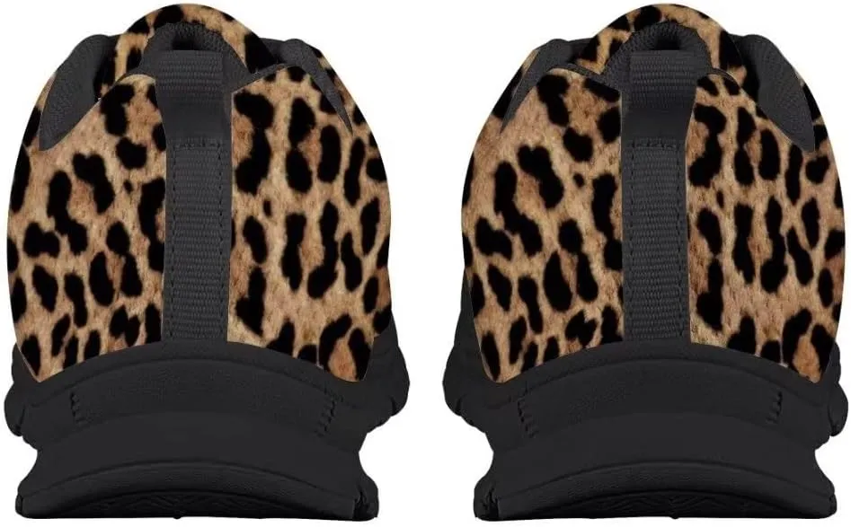 Dellukee Running Shoes for Girls Boys Black Bottom Kids Breathable Athletic Tennis Walking Leopard Sneakers