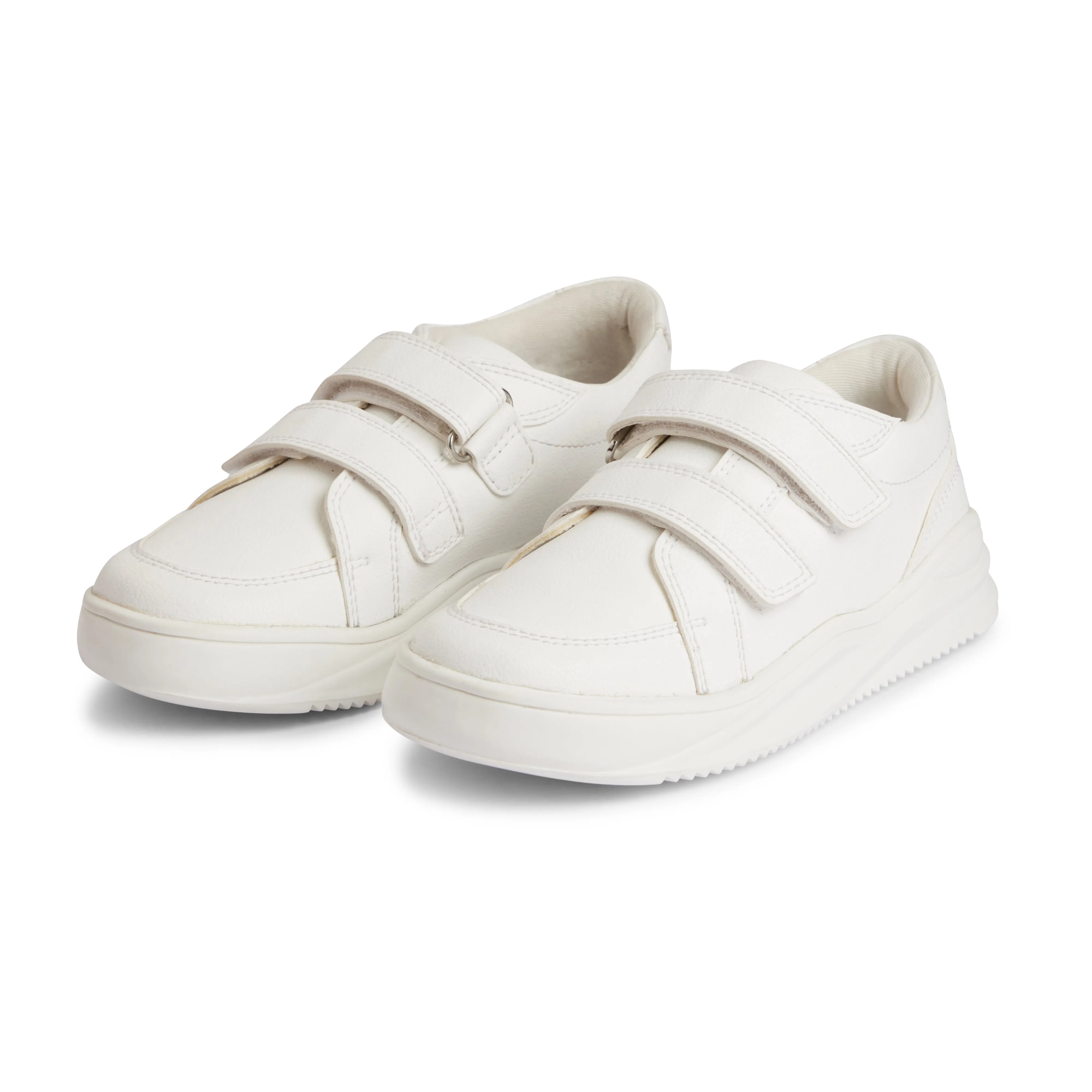 Double Strap Kids School Shoes - White