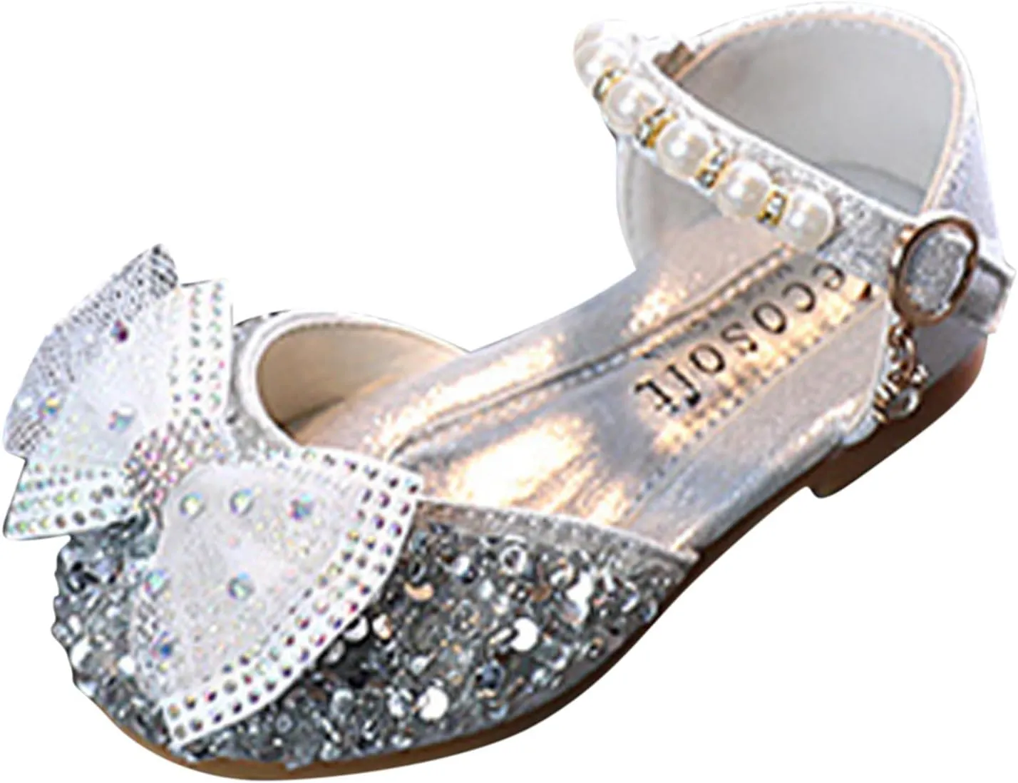 Fashion Spring and Summer Girls' Sandals Dress Performance Dance Shoes Mesh Rhinestone Pearl Toddler Sandals Size 9 (Silver, 3-3.5 Years Toddler)