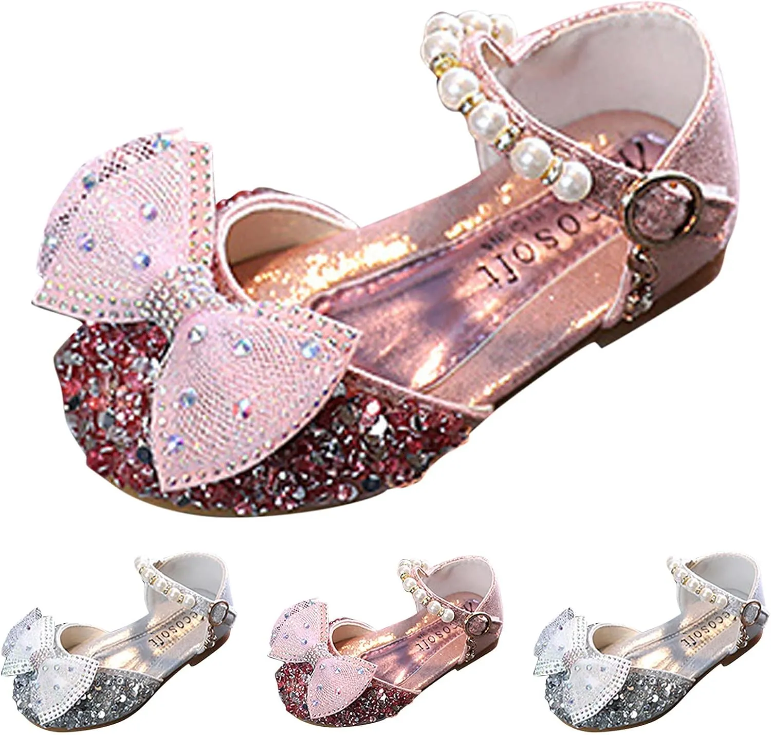 Fashion Spring and Summer Girls' Sandals Dress Performance Dance Shoes Mesh Rhinestone Pearl Toddler Sandals Size 9 (Silver, 3-3.5 Years Toddler)