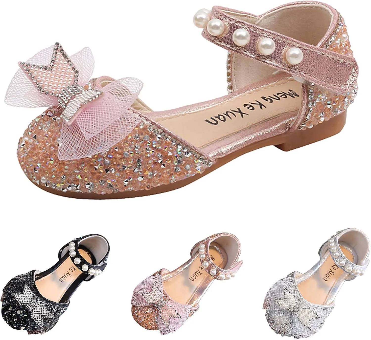 Fashion Spring and Summer Girls Sandals Party Dress Dance Show Princess Shoes Mesh Bowknot Pearl Hook Toddlers Beach (Pink, 3.5-4 Years Toddler)