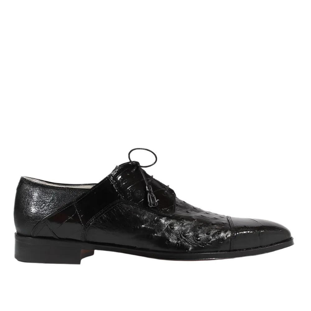 Fennix Designer Shoes Men's Exotic Hornback Crocodile/Ostrich Black Oxfords (FXS103)
