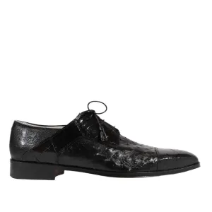 Fennix Designer Shoes Men's Exotic Hornback Crocodile/Ostrich Black Oxfords (FXS103)