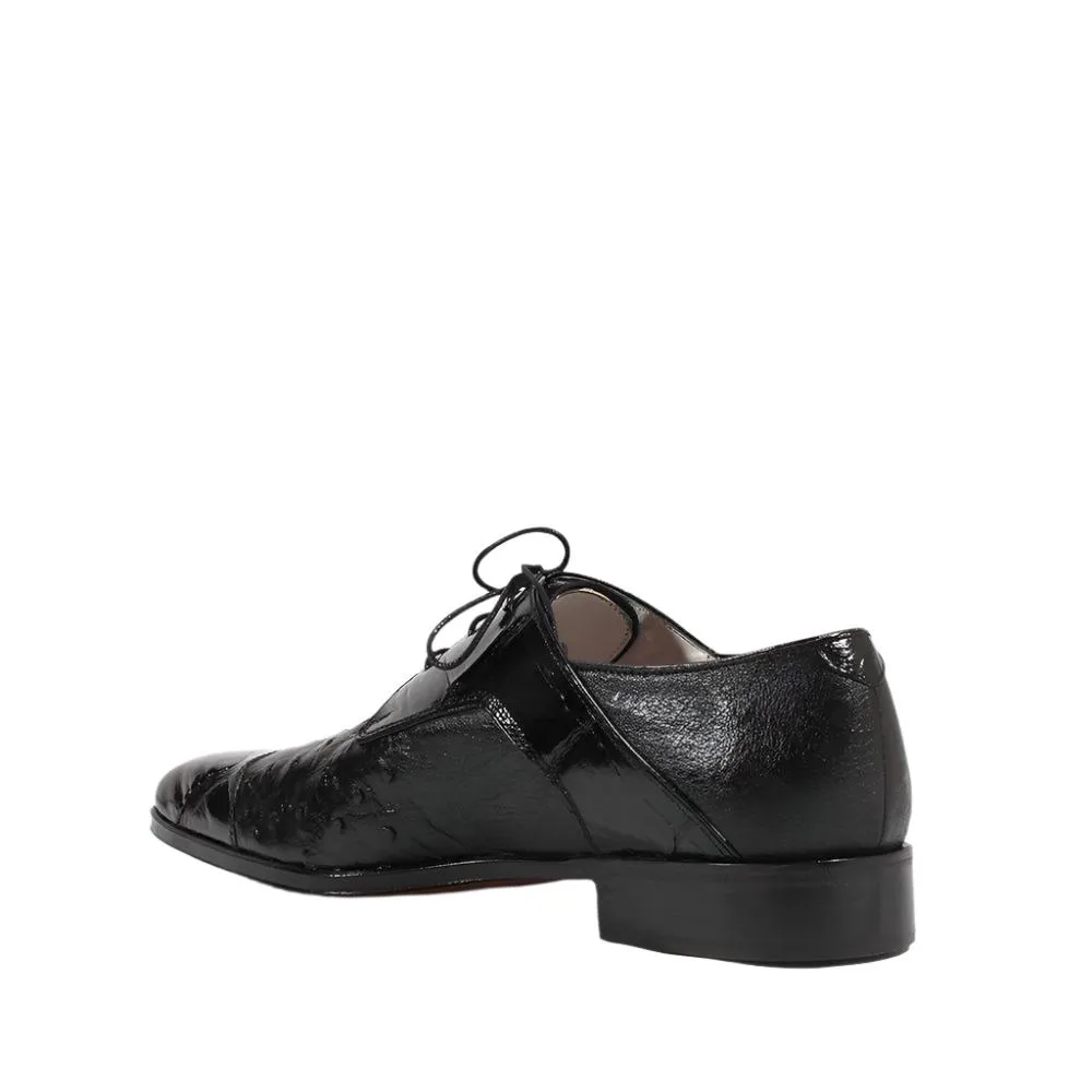 Fennix Designer Shoes Men's Exotic Hornback Crocodile/Ostrich Black Oxfords (FXS103)