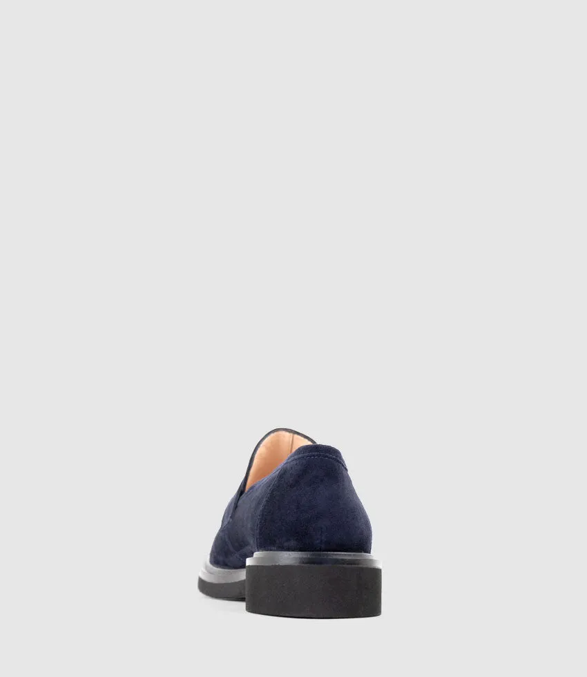 GALIA Loafer with Keeper in Navy Suede