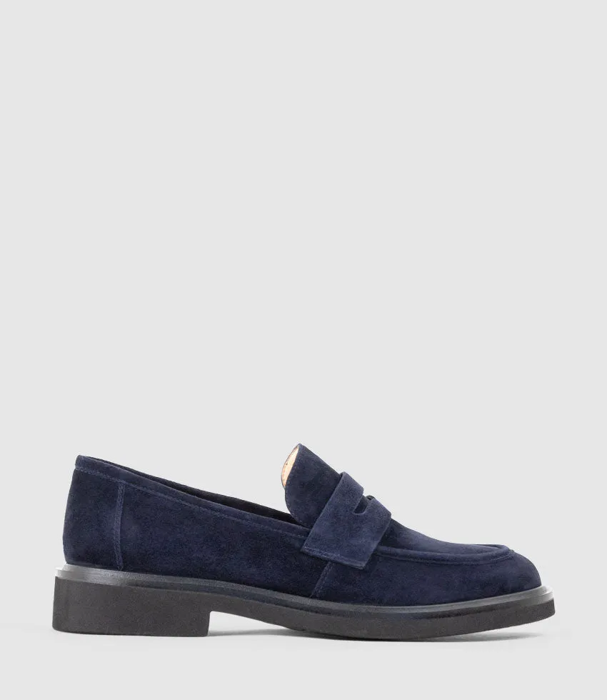 GALIA Loafer with Keeper in Navy Suede