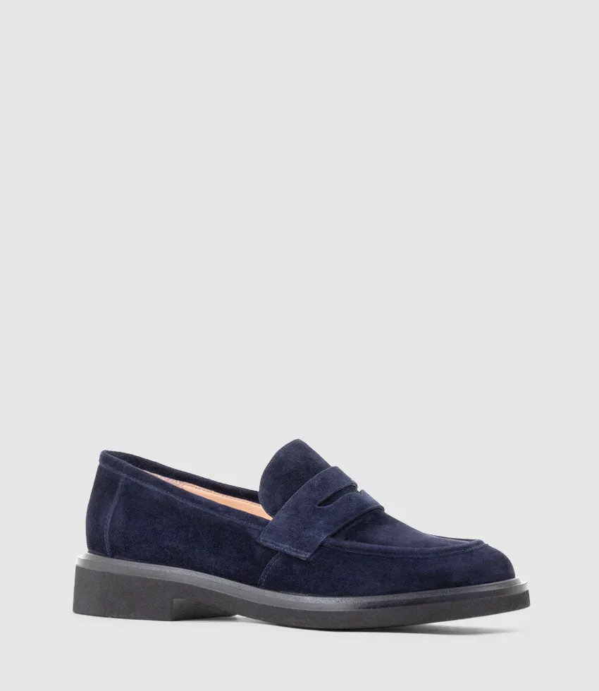 GALIA Loafer with Keeper in Navy Suede