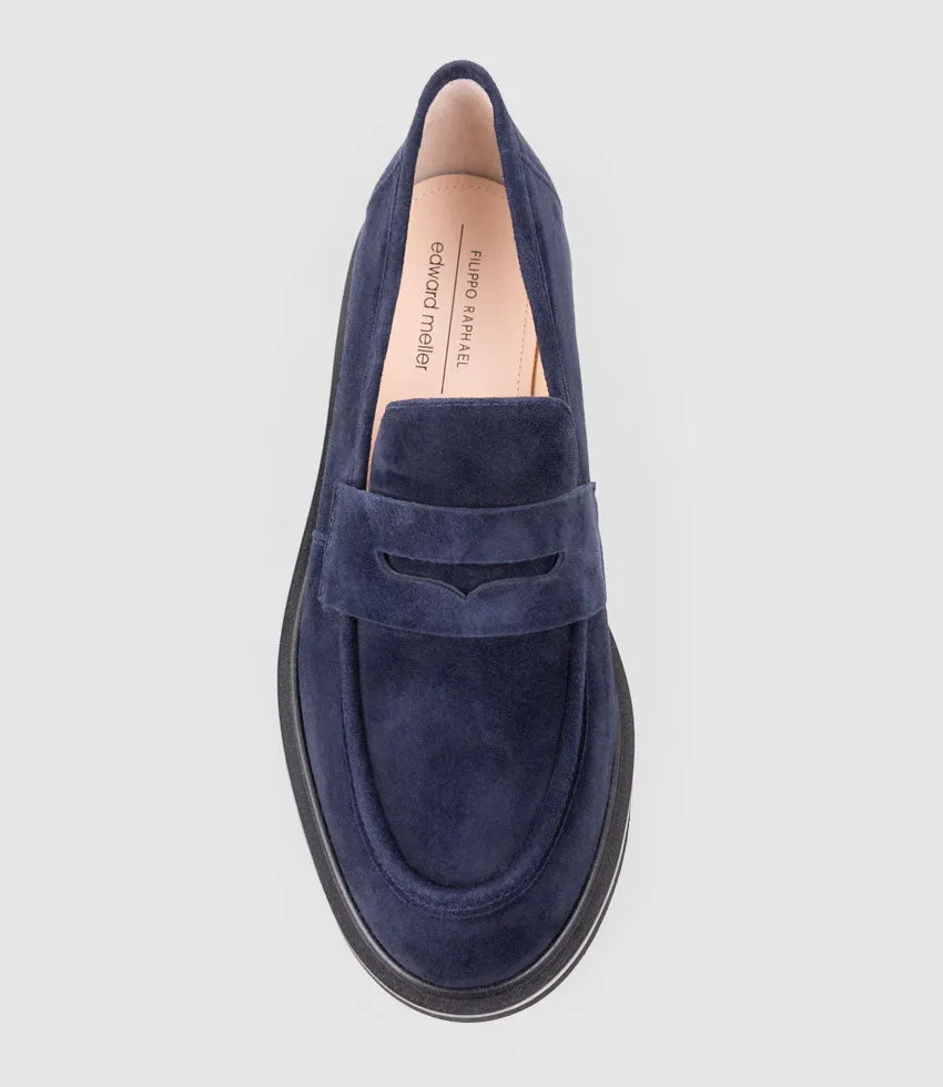 GALIA Loafer with Keeper in Navy Suede