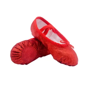 Girl Ballet Shoes Sole Ballet Slipper Yoga Flats Belly Dance Shoes Shiny PU Gym Shoes Anti Slip Kids Adults (Red Size 30)