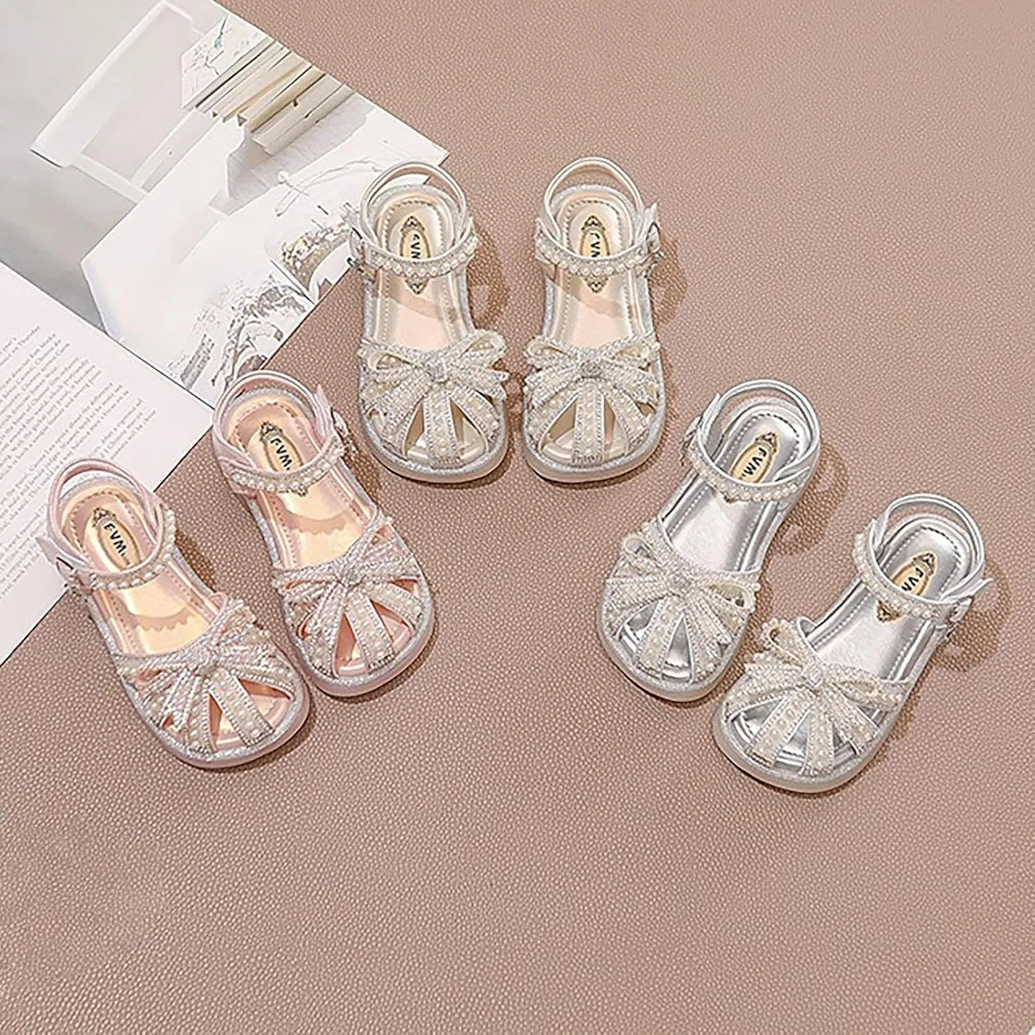 Girl Shoes Size 9 Toddler Kids Baby Summer Girls Closed Toe Sandals Pearl Glitter Diamond Girls Size 2 Flip Flops