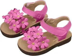 Girls Flat Sandals with Adjustable Ankle Strap Girls Shoes Comfortable Soft Bottom Open Toe Sandals Fashionable Flower Princess Casual Double Slip On Slide