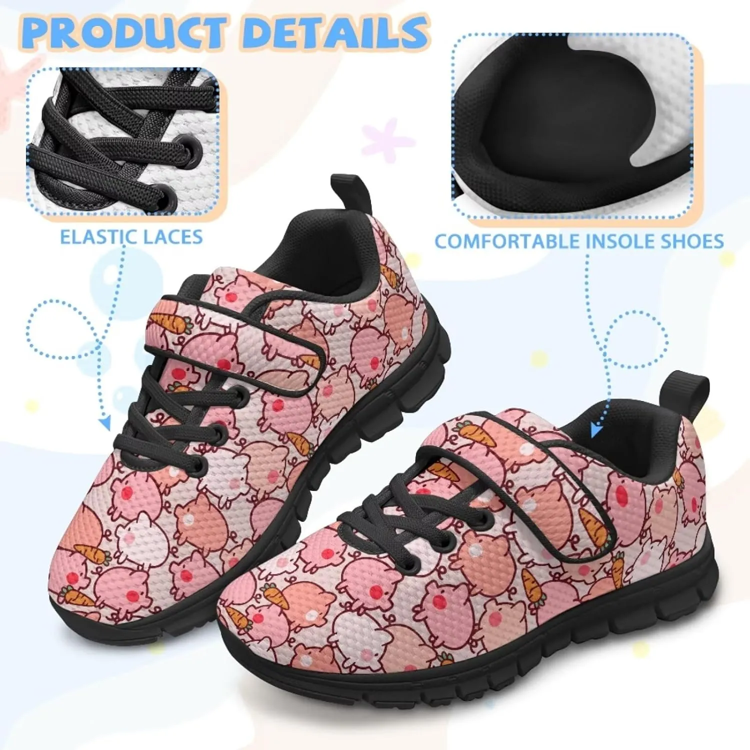 Girls Pig Axolotl Art Print Athletic Running Sneakers for Girls Boys Hiking Tennis Fitness Shoes