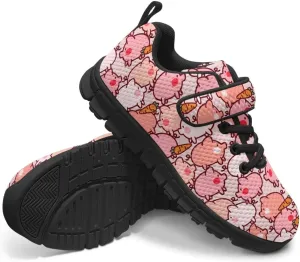 Girls Pig Axolotl Art Print Athletic Running Sneakers for Girls Boys Hiking Tennis Fitness Shoes