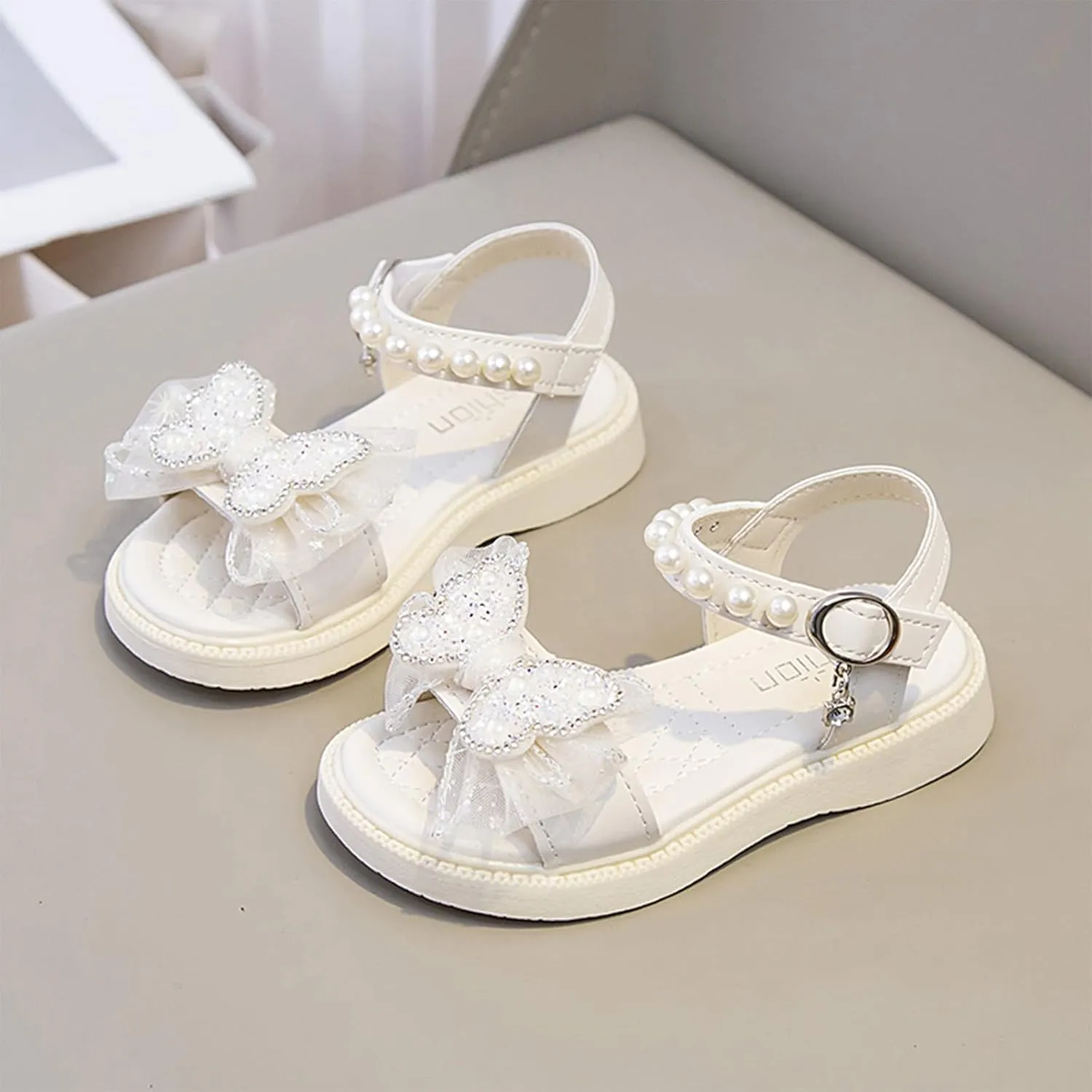 Girls Sandals Low Heels Dress Summer Crystal Bow Fashionable And Stylish Little Girl Princess Shoes For Middle And Large Children Kids Closed Toe Water Sandal