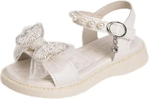 Girls Sandals Low Heels Dress Summer Crystal Bow Fashionable And Stylish Little Girl Princess Shoes For Middle And Large Children Kids Closed Toe Water Sandal