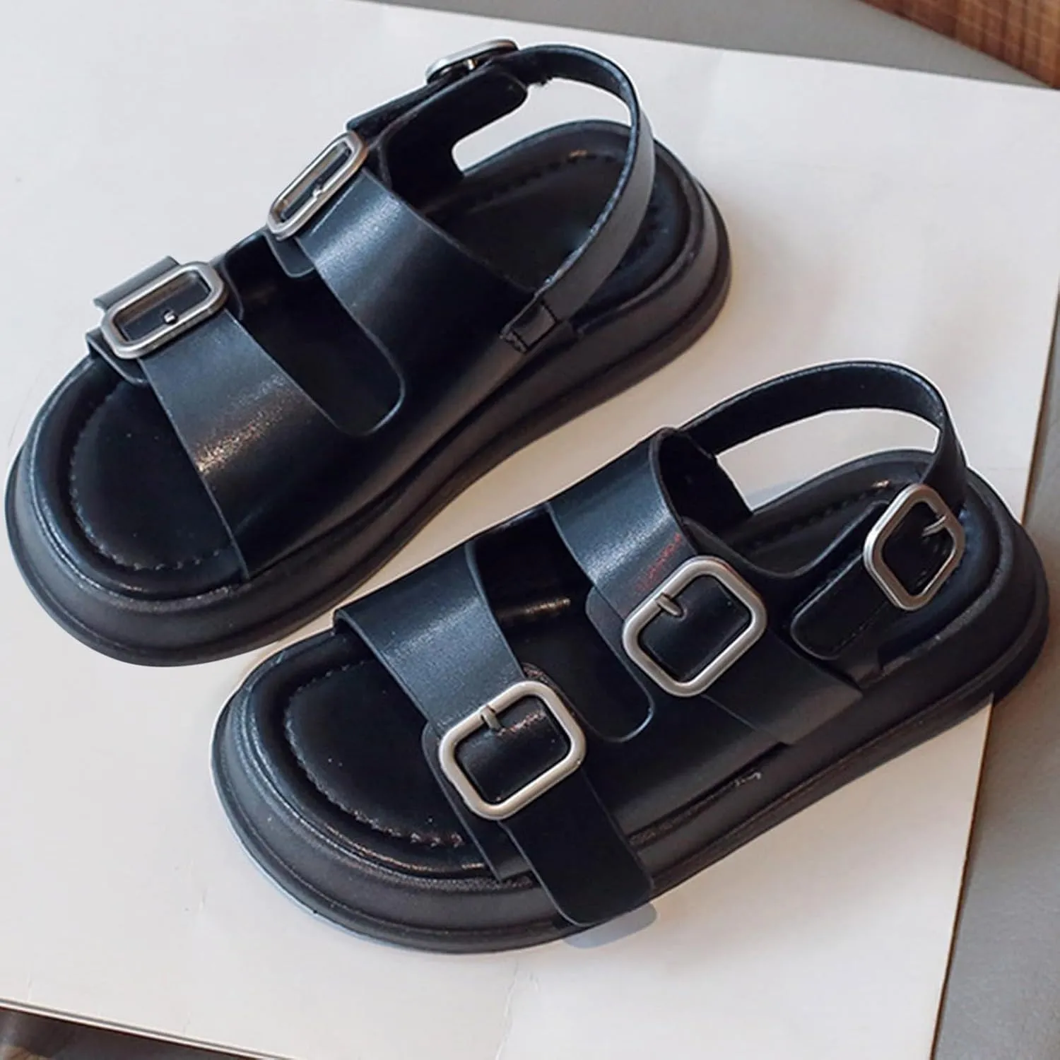 Girls Sandals Open Toe Children's Sandals Summer Boys Beach Shoes Soft Bottom Girls Baby Rome Shoes Trend Three Ring Comfortable Sandal with Adjustable Back Strap