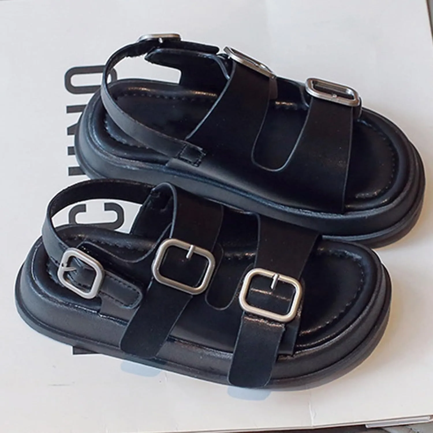 Girls Sandals Open Toe Children's Sandals Summer Boys Beach Shoes Soft Bottom Girls Baby Rome Shoes Trend Three Ring Comfortable Sandal with Adjustable Back Strap