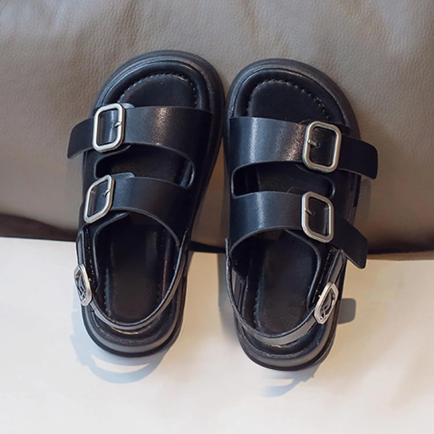Girls Sandals Open Toe Children's Sandals Summer Boys Beach Shoes Soft Bottom Girls Baby Rome Shoes Trend Three Ring Comfortable Sandal with Adjustable Back Strap