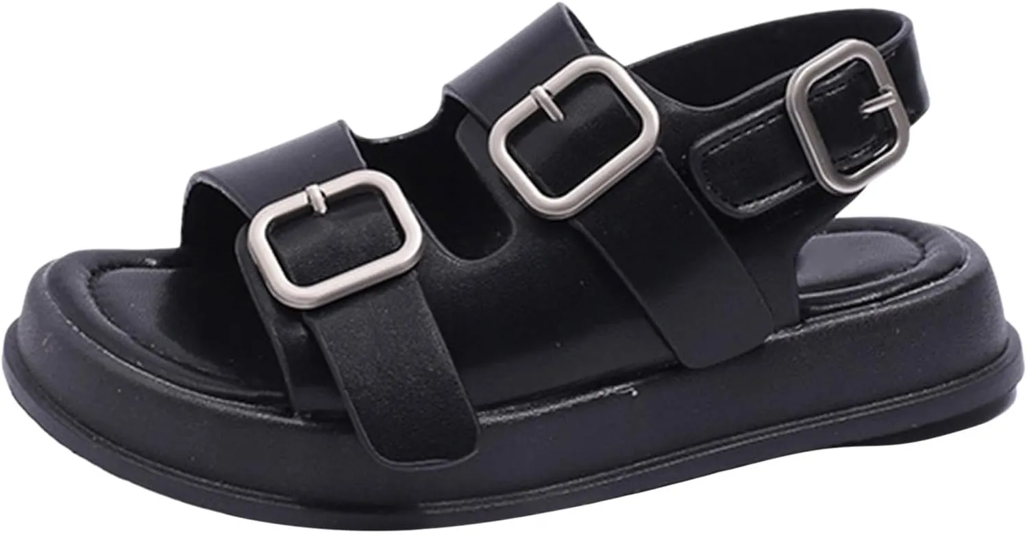 Girls Sandals Open Toe Children's Sandals Summer Boys Beach Shoes Soft Bottom Girls Baby Rome Shoes Trend Three Ring Comfortable Sandal with Adjustable Back Strap