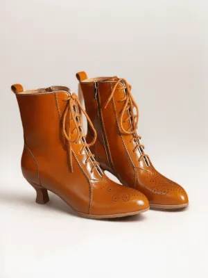 Handmade Vintage Lace-Up Leather Ankle Boots - Regency Style Retro Shoes
