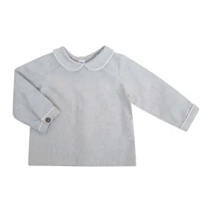 Harry Gray Twill Long-Sleeve Baby Blouse with Peter Pan Collar