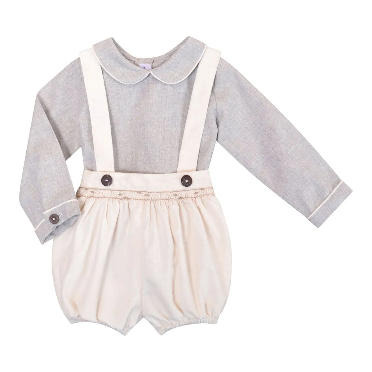 Harry Gray Twill Long-Sleeve Baby Blouse with Peter Pan Collar