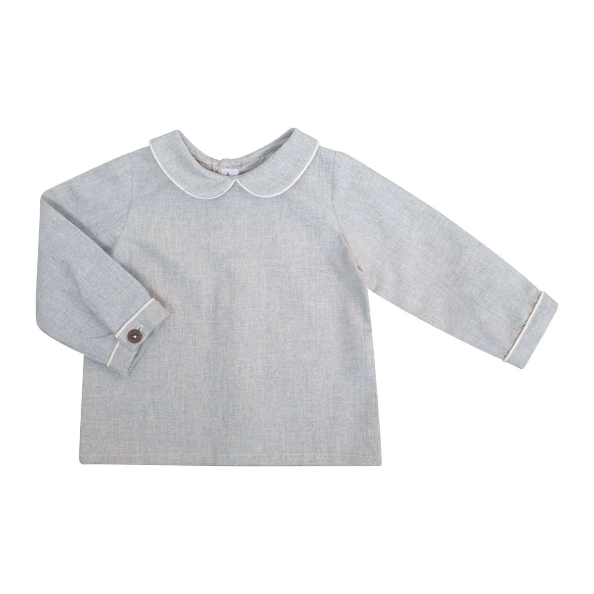 Harry Gray Twill Long-Sleeve Baby Blouse with Peter Pan Collar