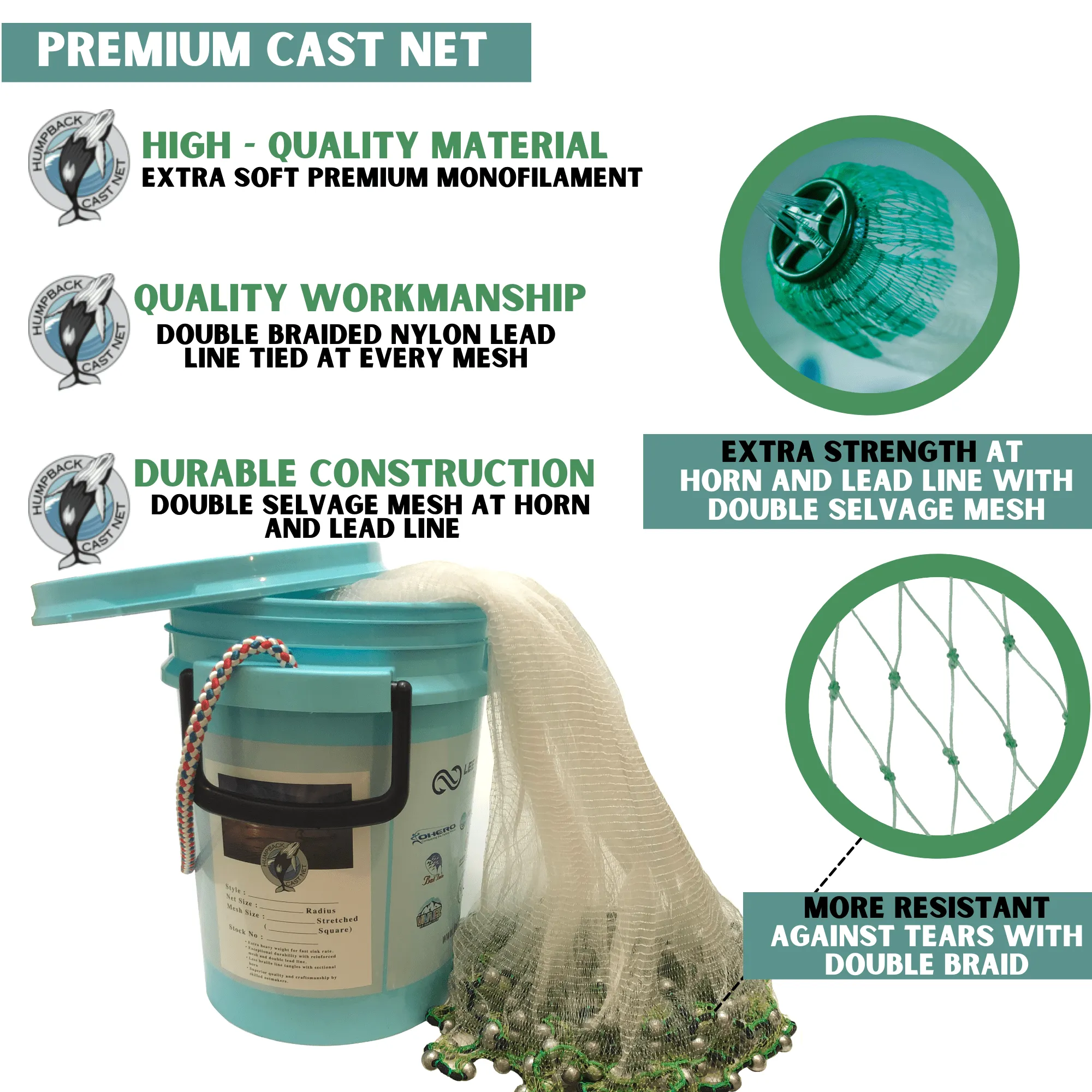 Humpback Bait Flats Water Cast Net ( 3/8" Sq. Mesh )