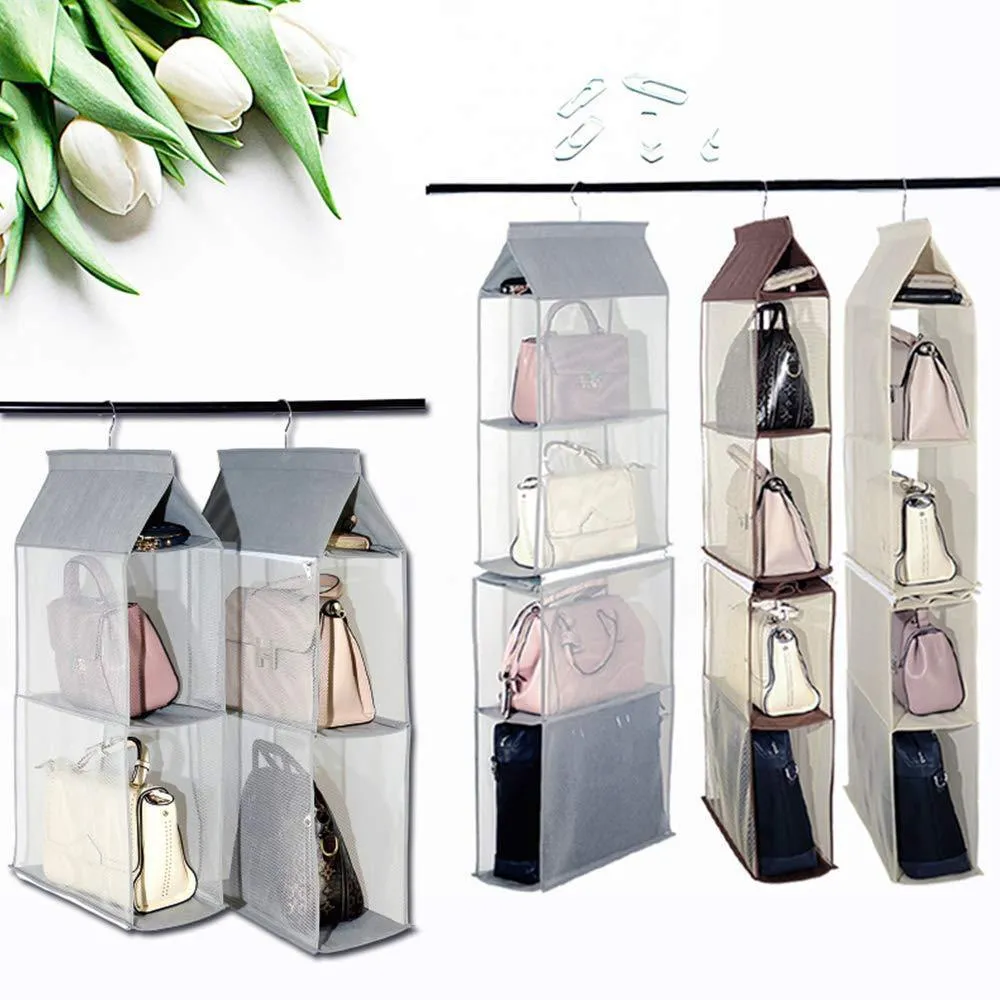 KEEPJOY Detachable Hanging Handbag Organizer Purse Bag Collection Storage Holder Wardrobe Closet Space Saving Organizers System (Pack of 2 Grey)