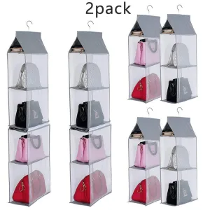 KEEPJOY Detachable Hanging Handbag Organizer Purse Bag Collection Storage Holder Wardrobe Closet Space Saving Organizers System (Pack of 2 Grey)