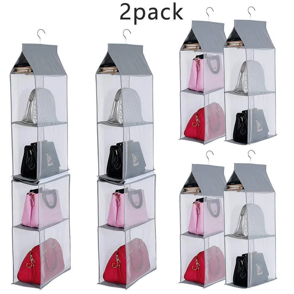 KEEPJOY Detachable Hanging Handbag Organizer Purse Bag Collection Storage Holder Wardrobe Closet Space Saving Organizers System (Pack of 2 Grey)