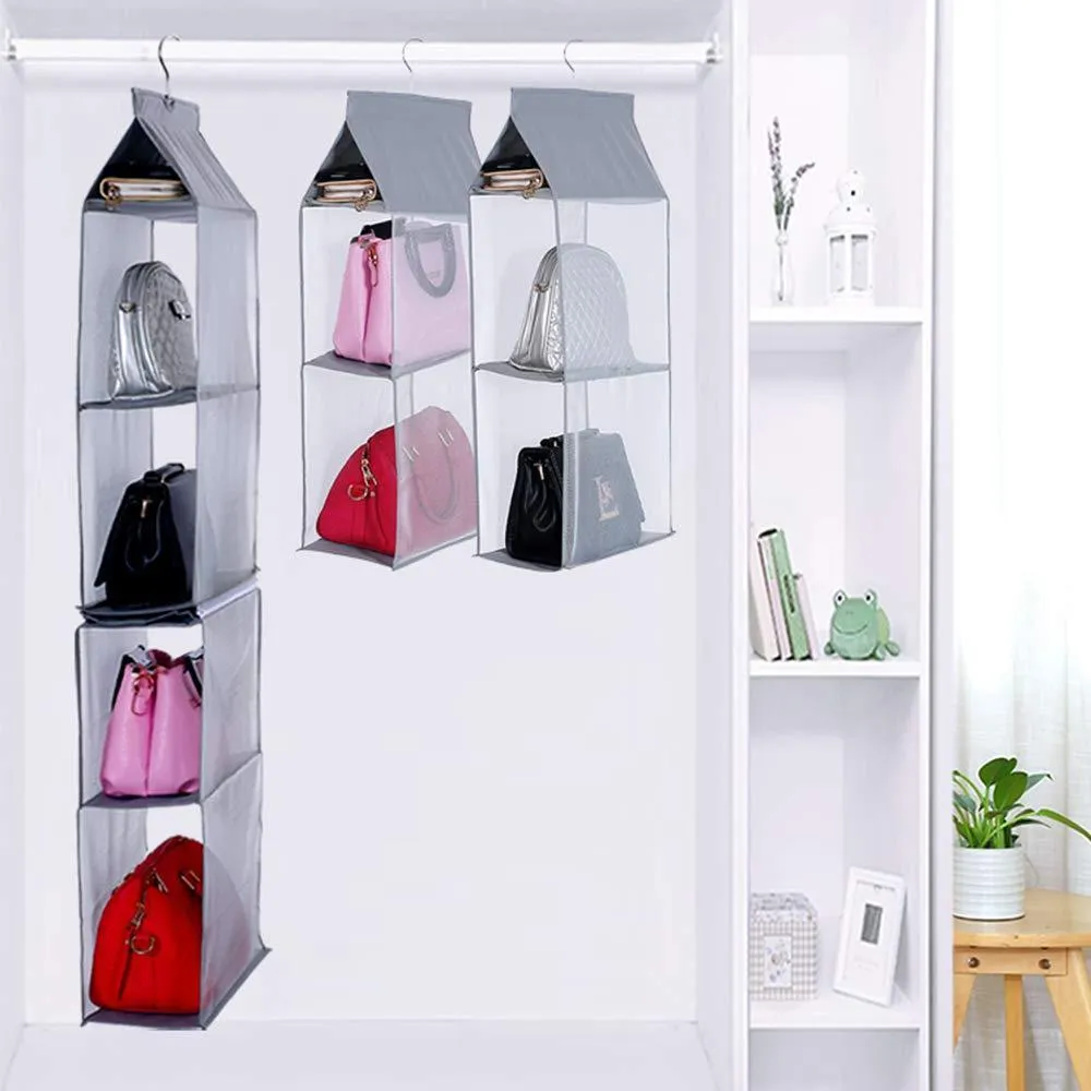 KEEPJOY Detachable Hanging Handbag Organizer Purse Bag Collection Storage Holder Wardrobe Closet Space Saving Organizers System (Pack of 2 Grey)