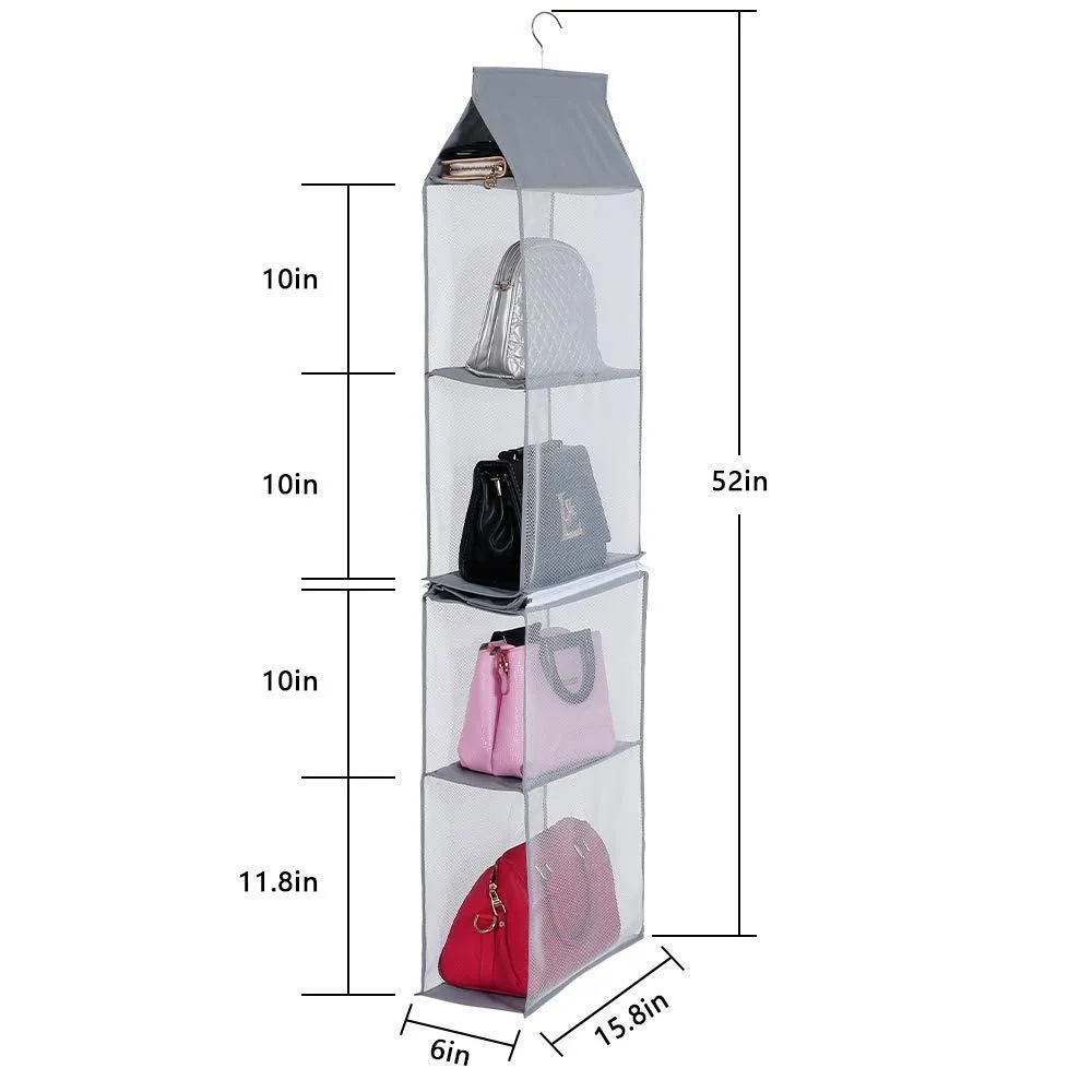 KEEPJOY Detachable Hanging Handbag Organizer Purse Bag Collection Storage Holder Wardrobe Closet Space Saving Organizers System (Pack of 2 Grey)